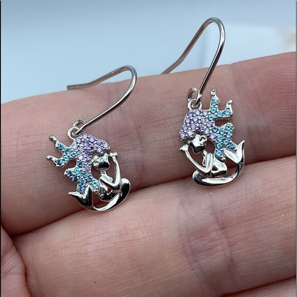 Sterling Silver Crystal Mermaid Earrings - Picture 4 of 7